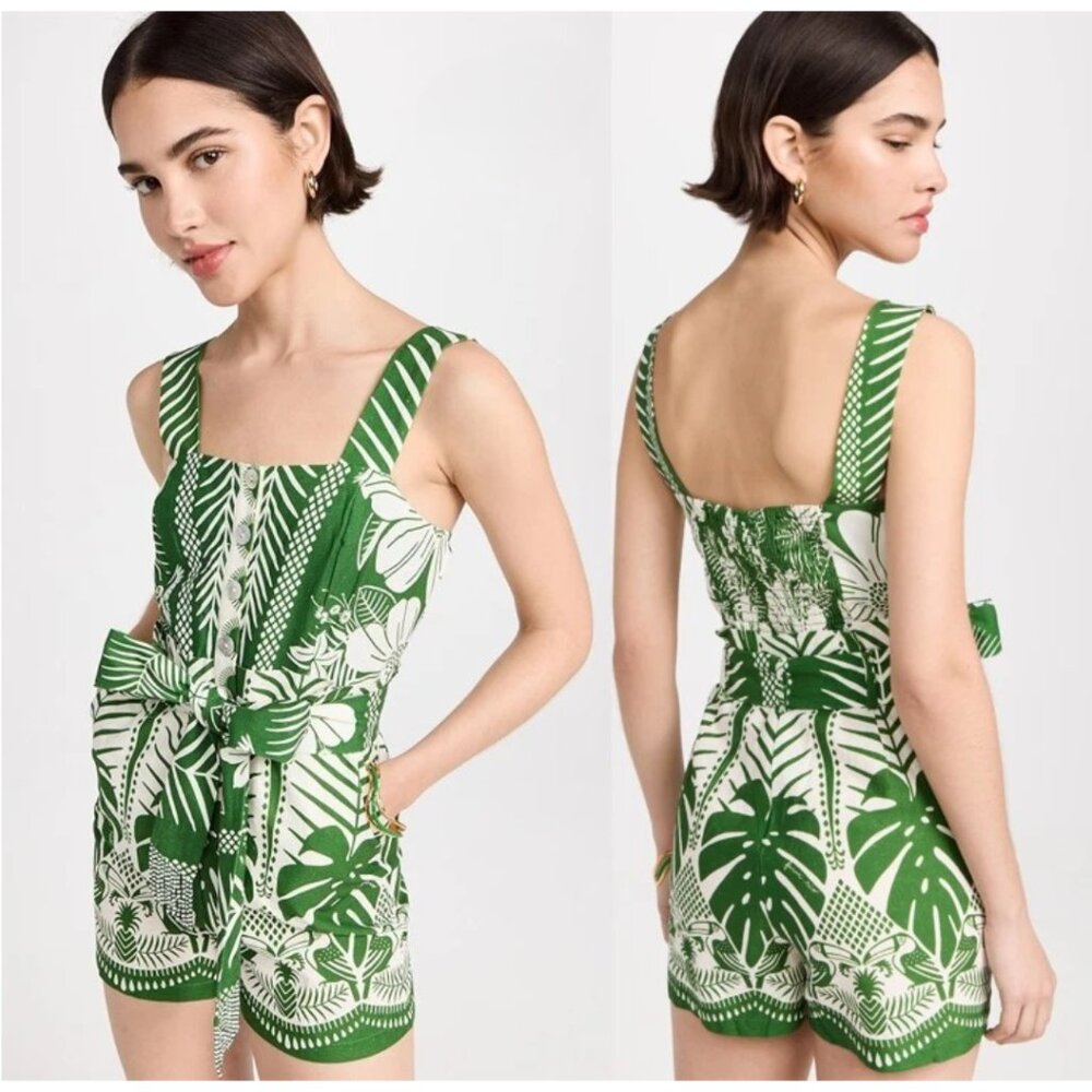 Rachel Zoe Macaw Elegance Off White/Green Mixed Palm Romper